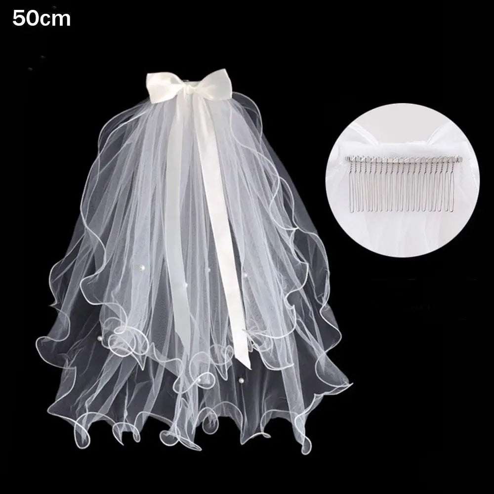 voile mariée blanc tulle fin noeuds satinés clips élégants classiques deux couches transparents