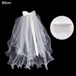 voile mariée blanc tulle fin noeuds satinés clips élégants classiques deux couches transparents
