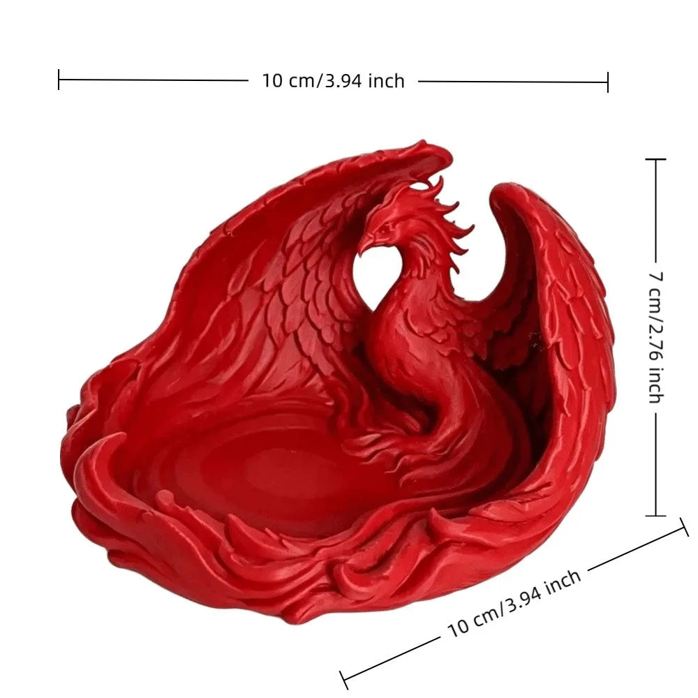 support bijoux forme phoenix rouge or noir relief plumes artisanal decoratif bracelets boucles doreilles
