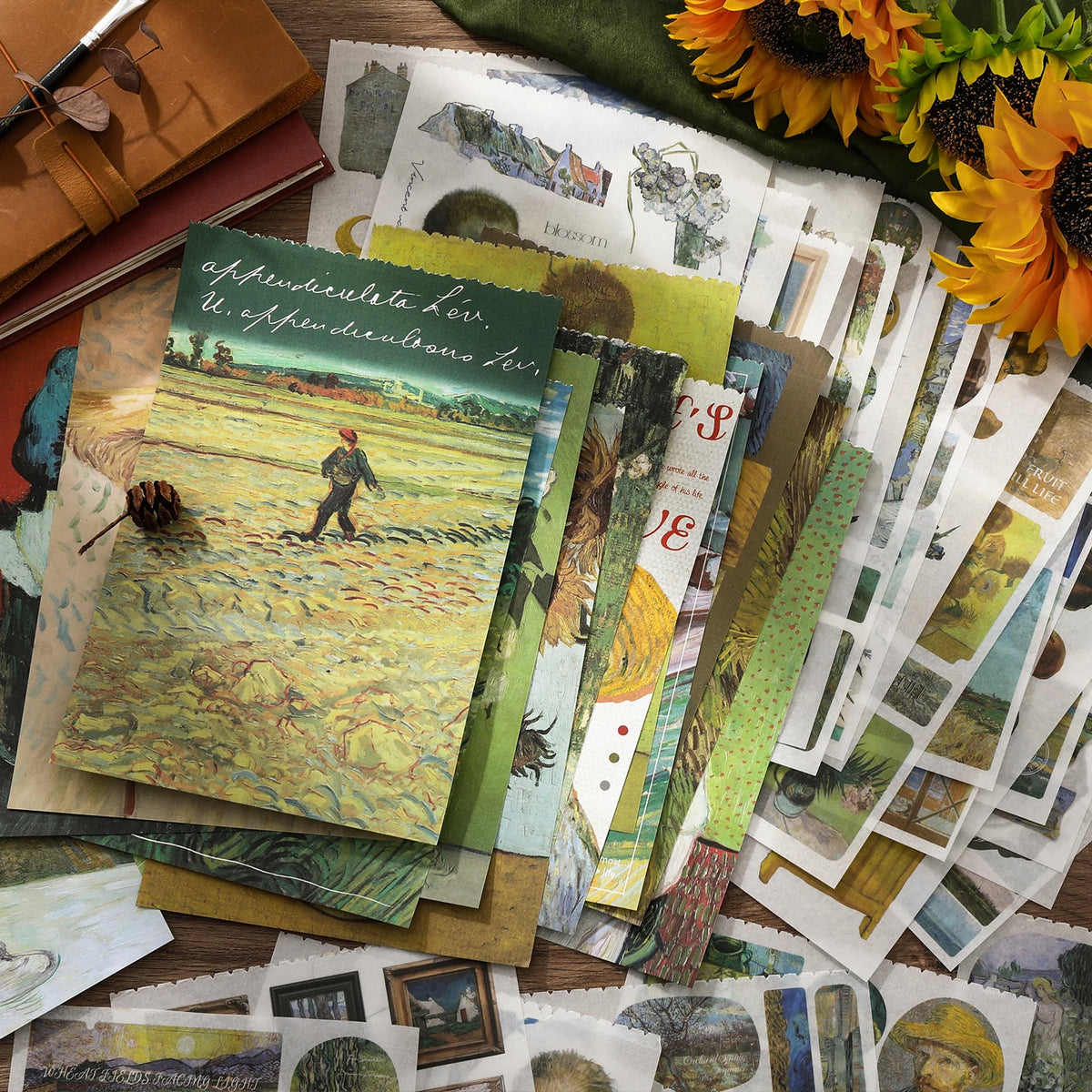livre artistique van gogh impressions autocollants floral vert jaune blanc vintage.pages imprimees reproductions obras