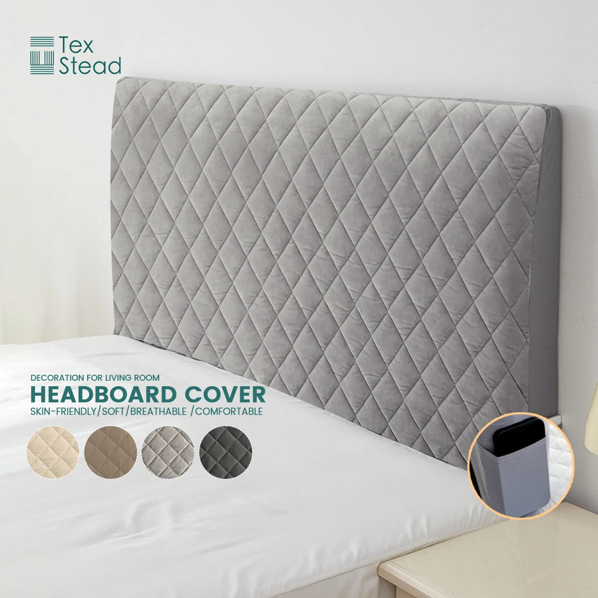housse tête lit grise quiltée épaisse douce protection textile moderne chambre confort