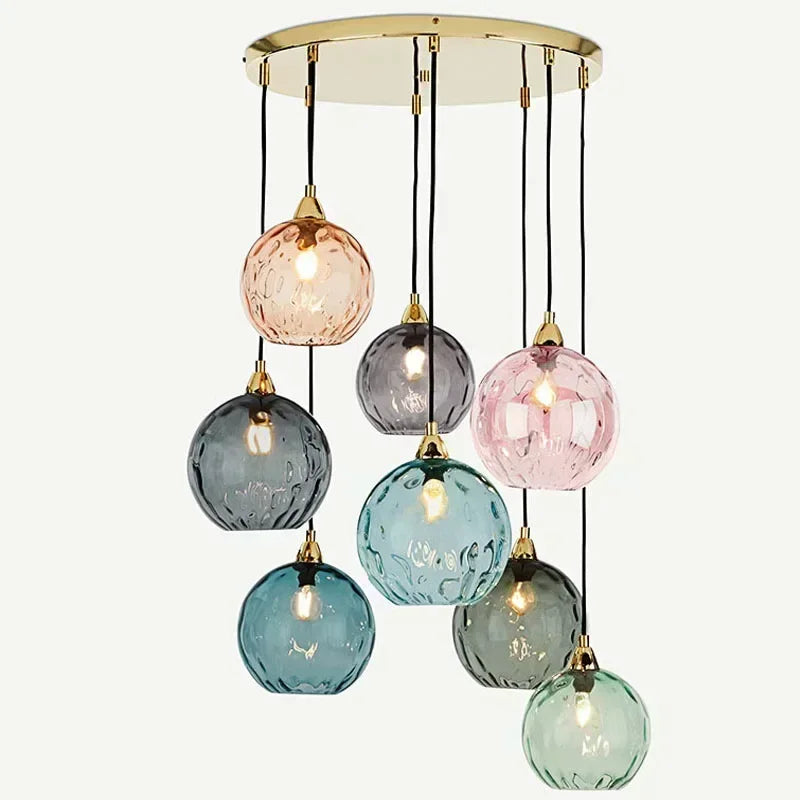 Suspension lumineuse moderne rose gris bleu ampoules intégrées texture granulée chambre salon