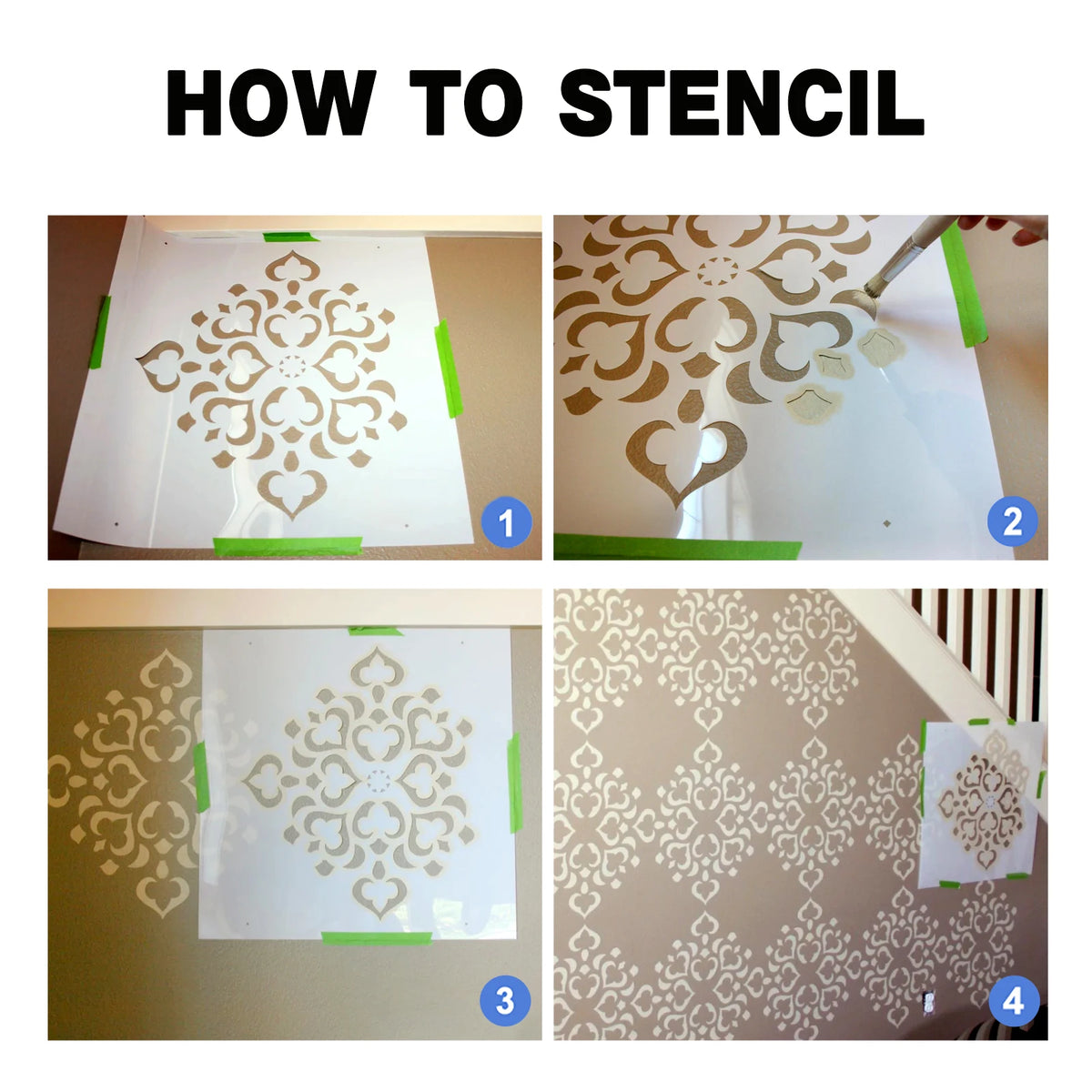Stencil mural moderne géométrique rayures vert gris blanc adhésif opacité XL XXL