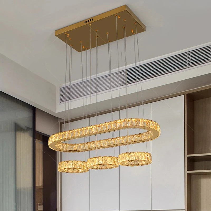 suspension lumineuse moderne or transparent strass rc dimmable 249 2000lm 90 260v