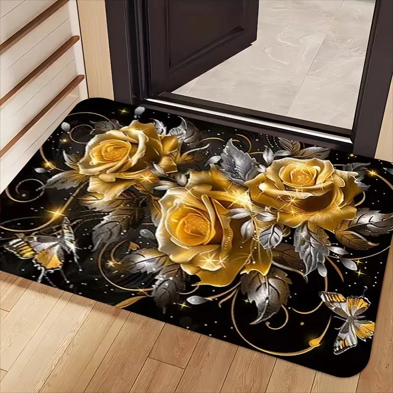 tapis sol violet moderne roses feuilles antidérapant résistant décoloration 30x50cm 40x60cm