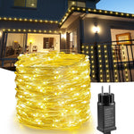 Guirlande lumineuse extérieure 50 m LED illuminant un jardin de nuit