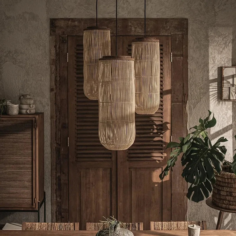 lampe suspendue rattan moderne ampoule filament noir beigeclair chambre salonhôtel