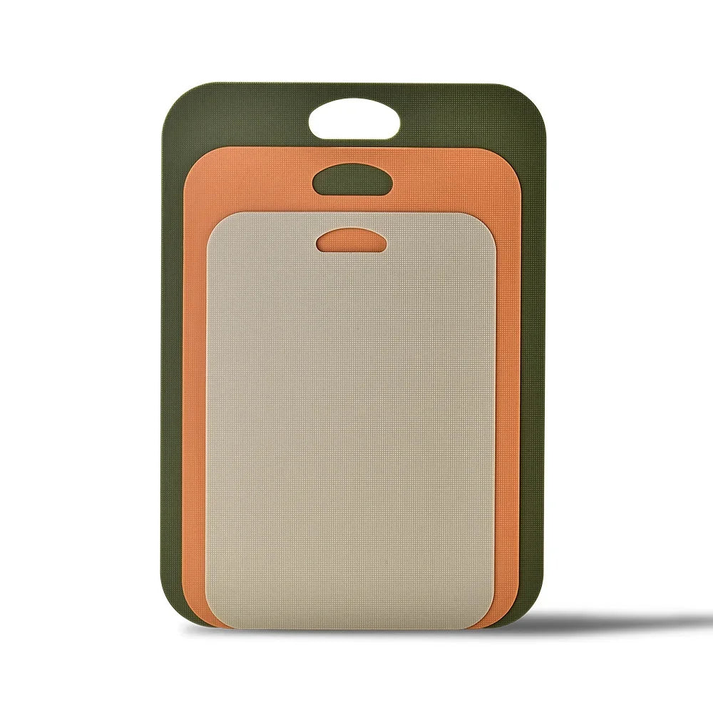 planches découper moderne poignées intégrées couteau oignon tomate avocat vert orange gris clair cuisine