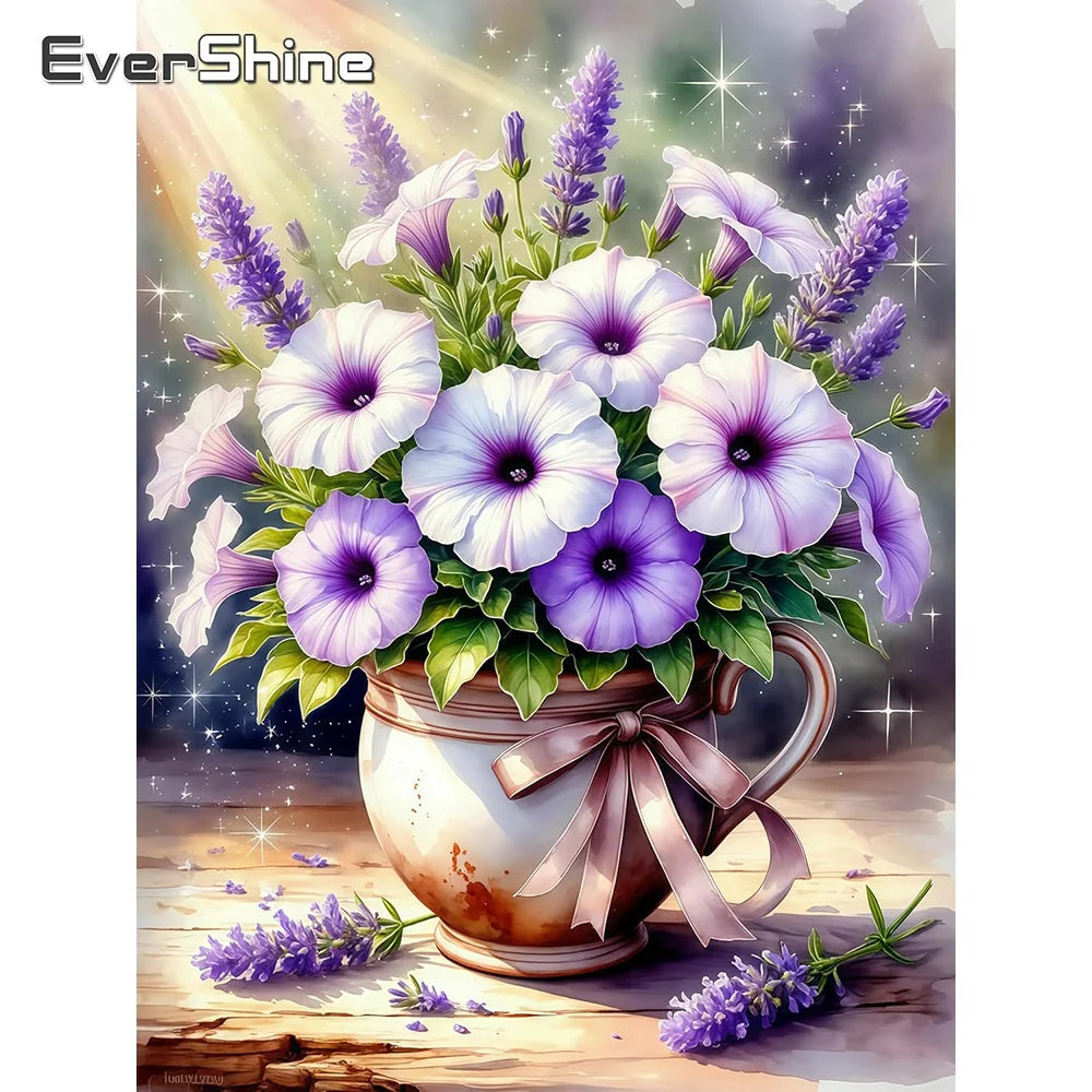 tableau diamant fleurs bouquet feuilles ruban rose peinture classique résine