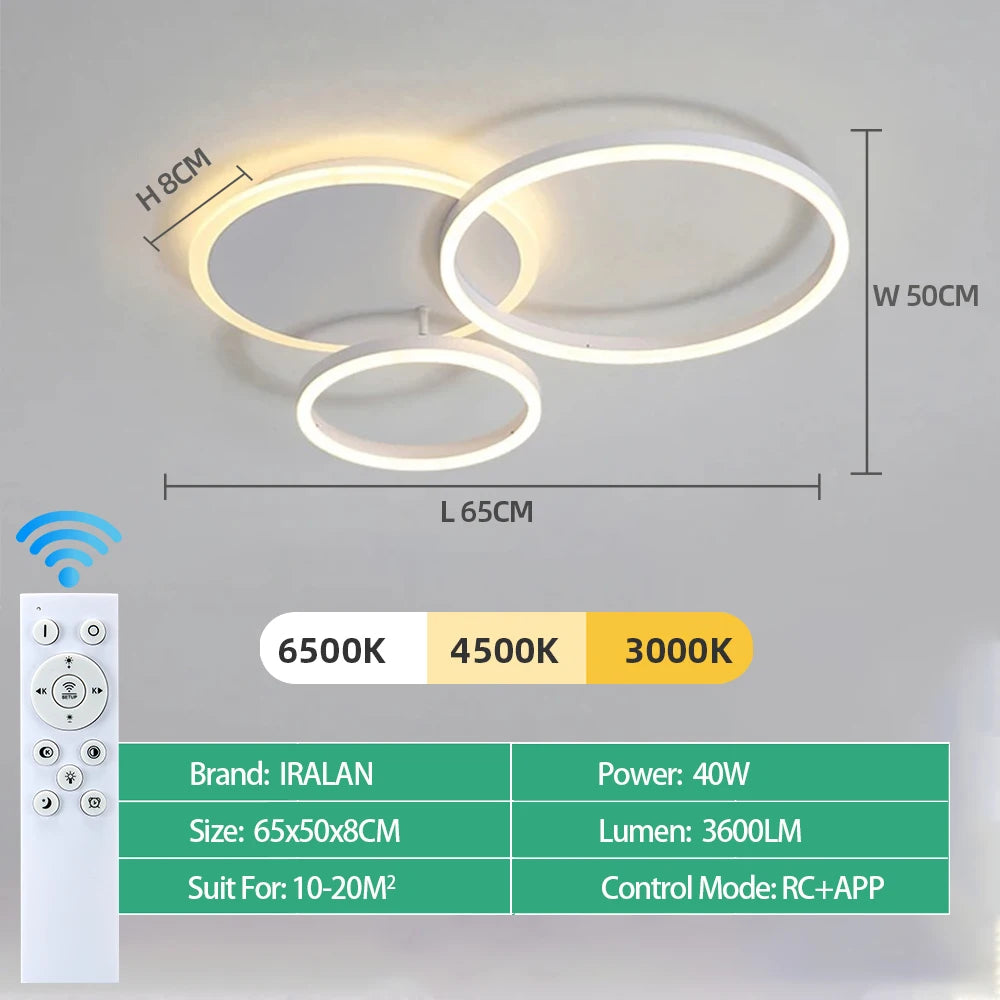 lampe moderne anneaux blanc or télécommande éclairage led minimaliste facile flux lumineux variable