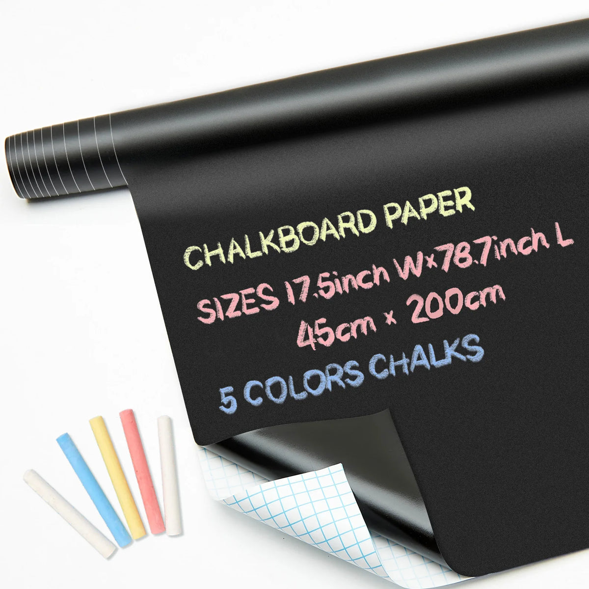 tableau noir autocollant quadrillage bleu craies couleurs chambres enfants éducatif décoratif repositionnable
