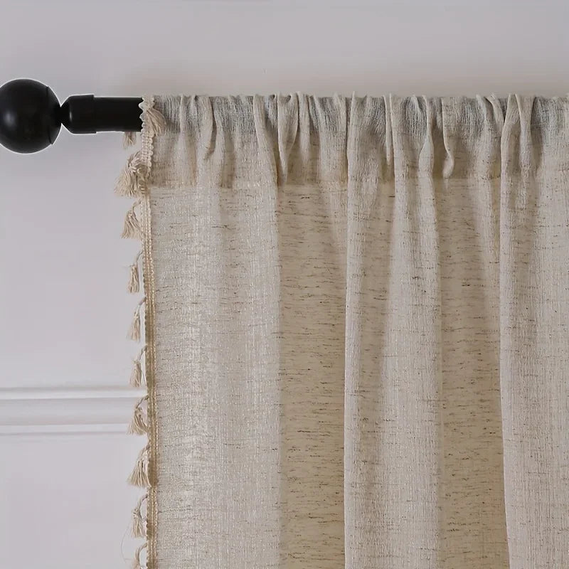 rideaux bohèmes rustiques semi translucides beige artisanal salon