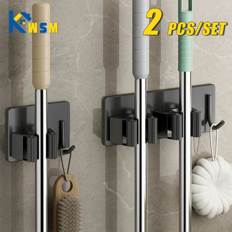 porte balai acier inoxydable adhésif mural moderne gris rangement salle bain étanche
