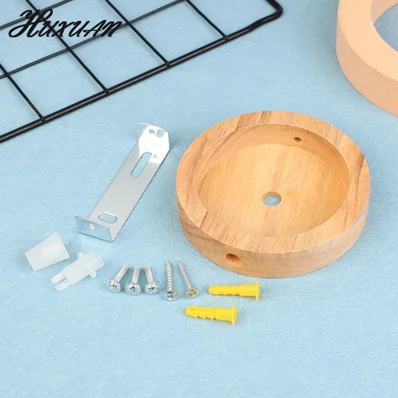 support circulaire bois naturel grain moderne minimaliste vis bouchons mur plaque fixation