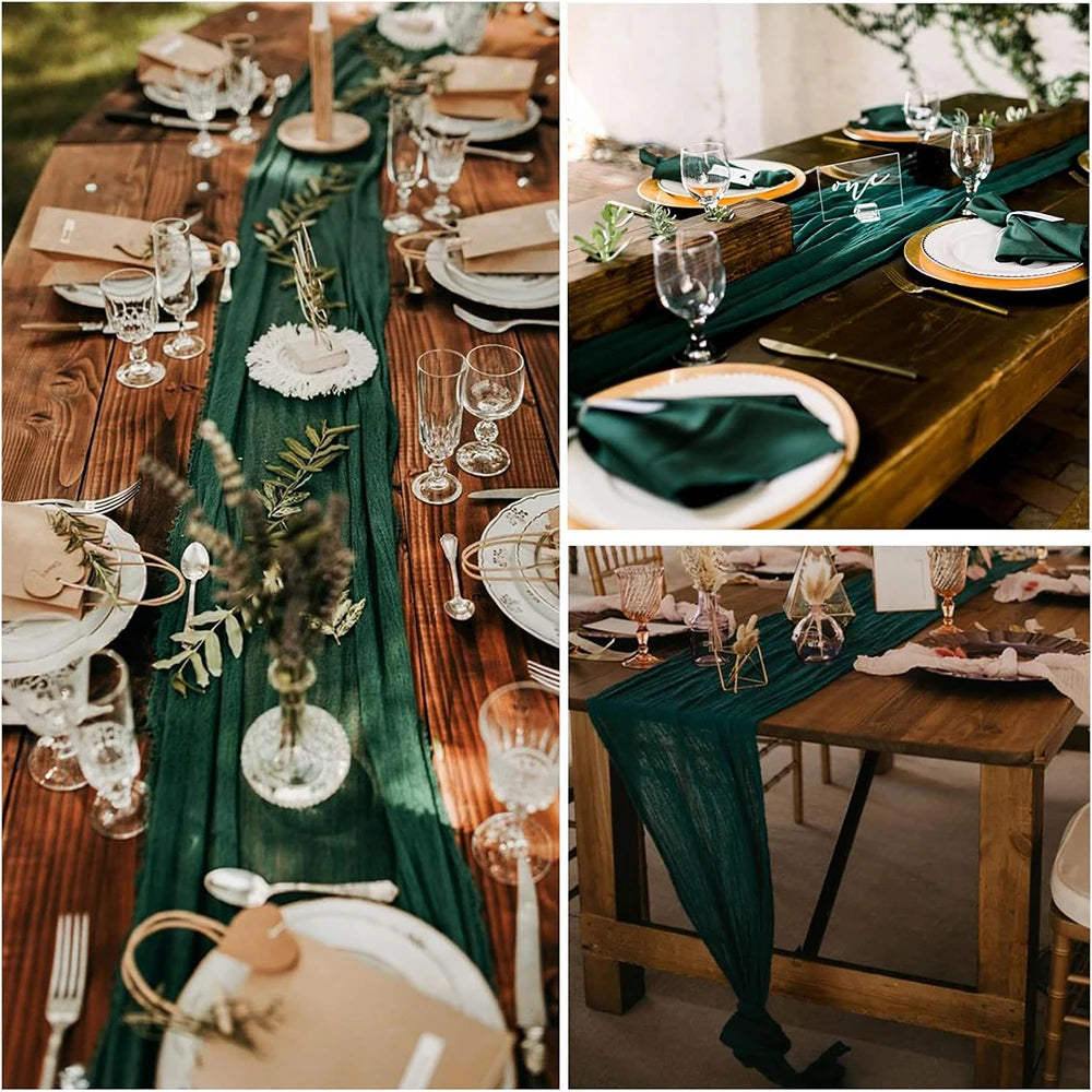 chemin table bleu pastel gaze rustique boho chic décoration mariage fête maison longue
