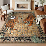 tapis vert noir bohème motif tigre fleurs vintage maison intérieur