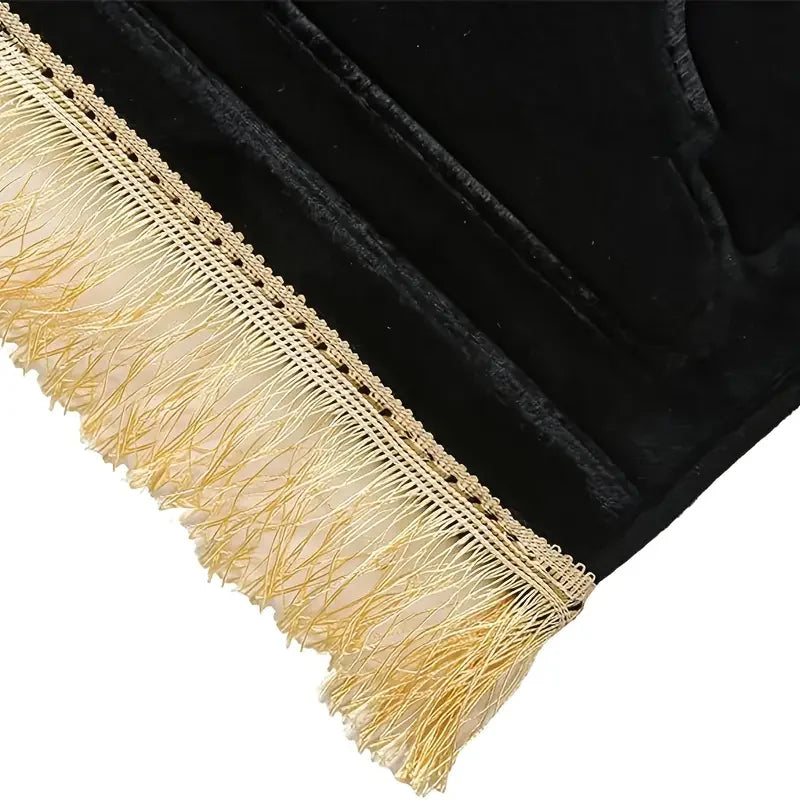 tapis prière polyester antidérapant motif géométrique gris vert noir moderne élégant franges doréesversible main