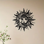 sticker mural art nouveau visage solaire noir adhésif décor intérieur opaque moderne chambre salon