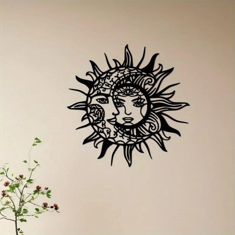 sticker mural art nouveau visage solaire noir adhésif décor intérieur opaque moderne chambre salon