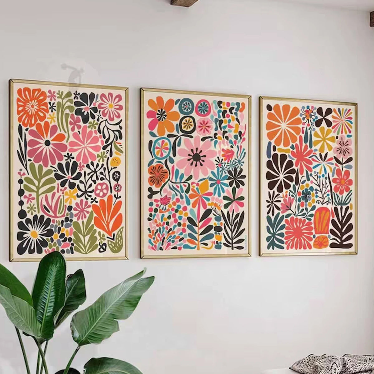 affiches modernes fleurs stylisées multicolores deco intérieur chambre salon enfants