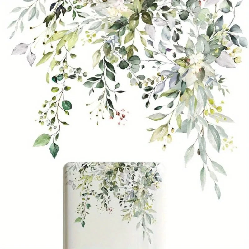sticker mural floral feuilles fleurs papillons adhésif décoration naturelle salle bains chambre armoire
