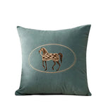 coussins brodés cheval moderne taie d'oreiller polyester coton respectueux environnement vert rose jaune bleu