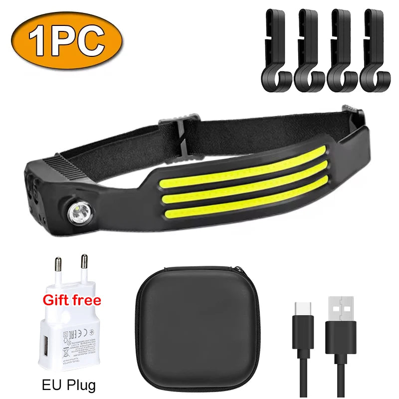 lampe frontale led rechargeable usb modes éclairage nuit camping course pêche boucle ajustable moderne