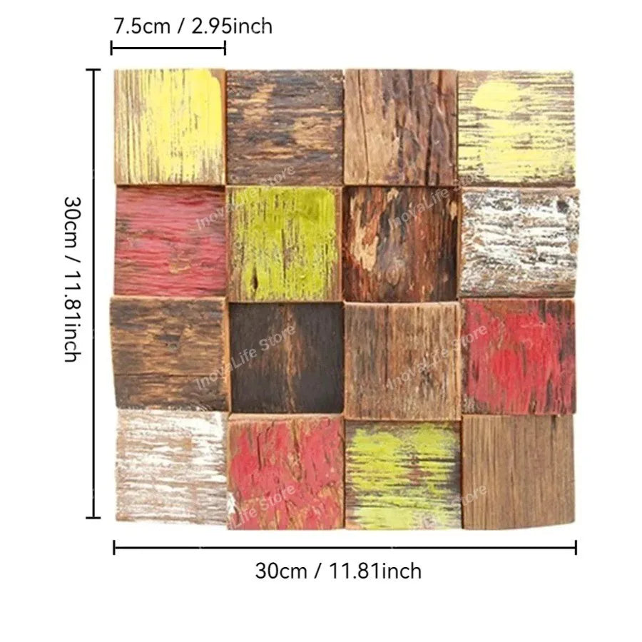 panneau décoratif bois multicolore artisanal rouille 3d salon fond tv bar mural