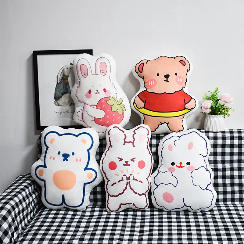 taies d'oreiller personnalisées dessins animés coussins mignons blanc rose orange bleu plush cartoon