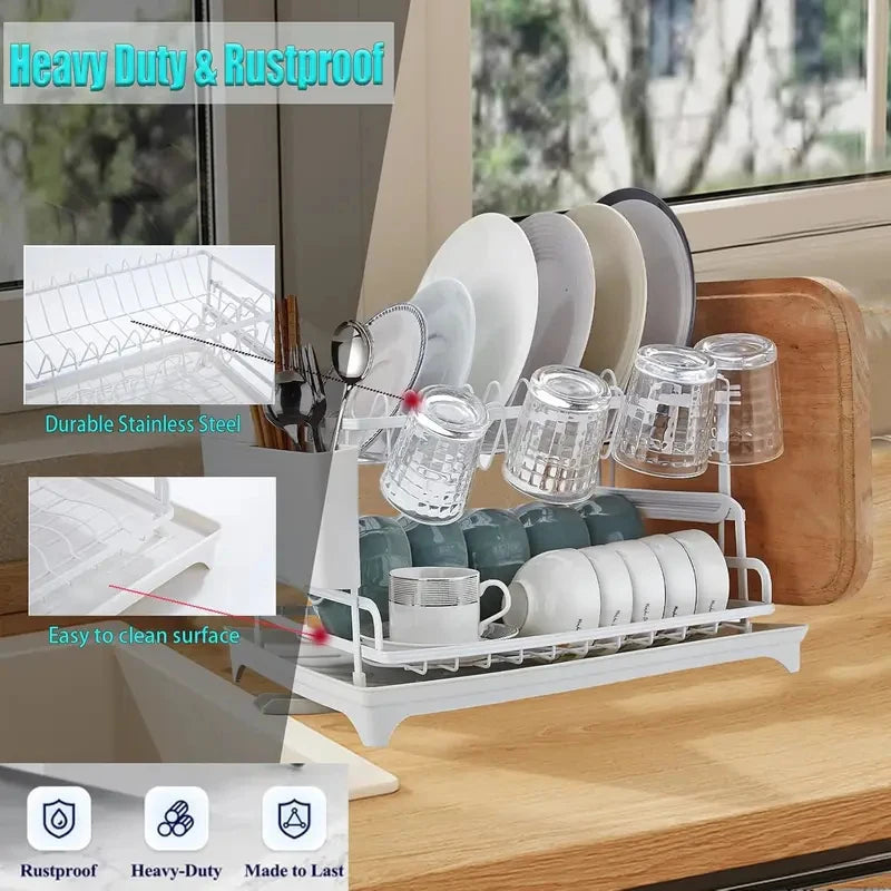 égouttoir vaisselle pliable acier anti rustre moderne blanc drainage auto usage multiple cuisine