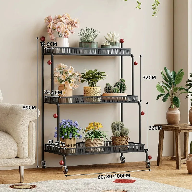 étagère mobile moderne pot plantes roulettes blanc verte noire métal maille