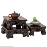 support bois sculpté motifs floraux artisanal miniature collection marron foncé