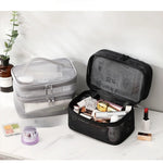 sac maquillage noir maille moderne poignée cosmétiques pinceaux maquillage rangement salle bain