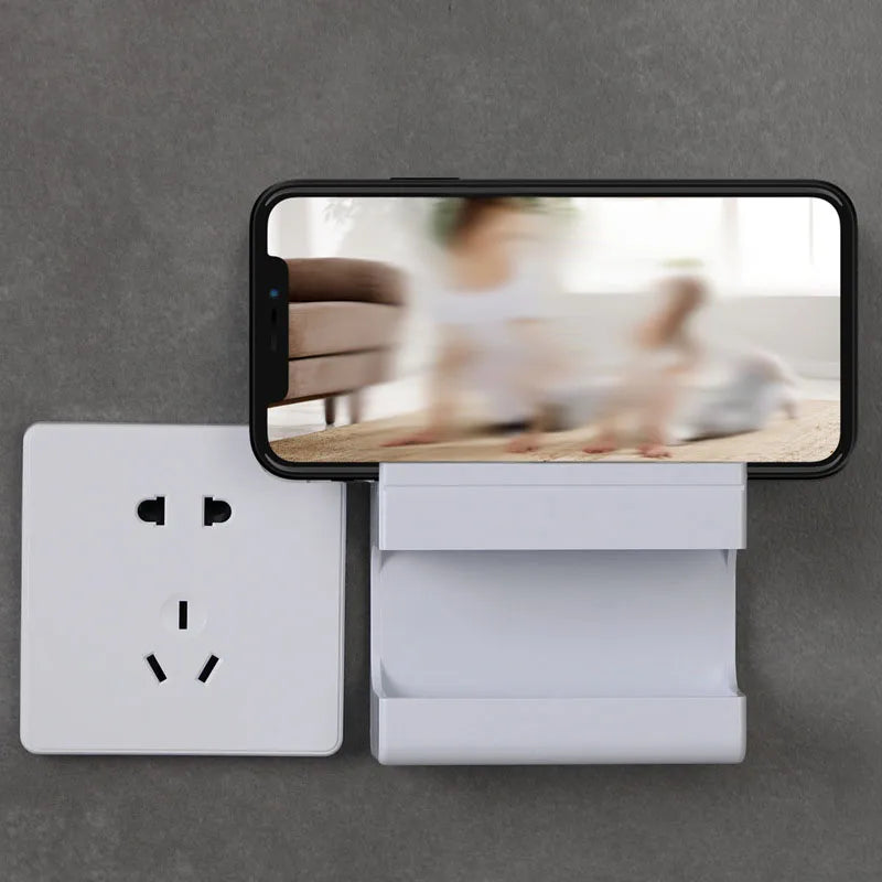porte objets mural blanc minimaliste adhésif plat lisse moderne télécommandes smartphones chargeur prise mur