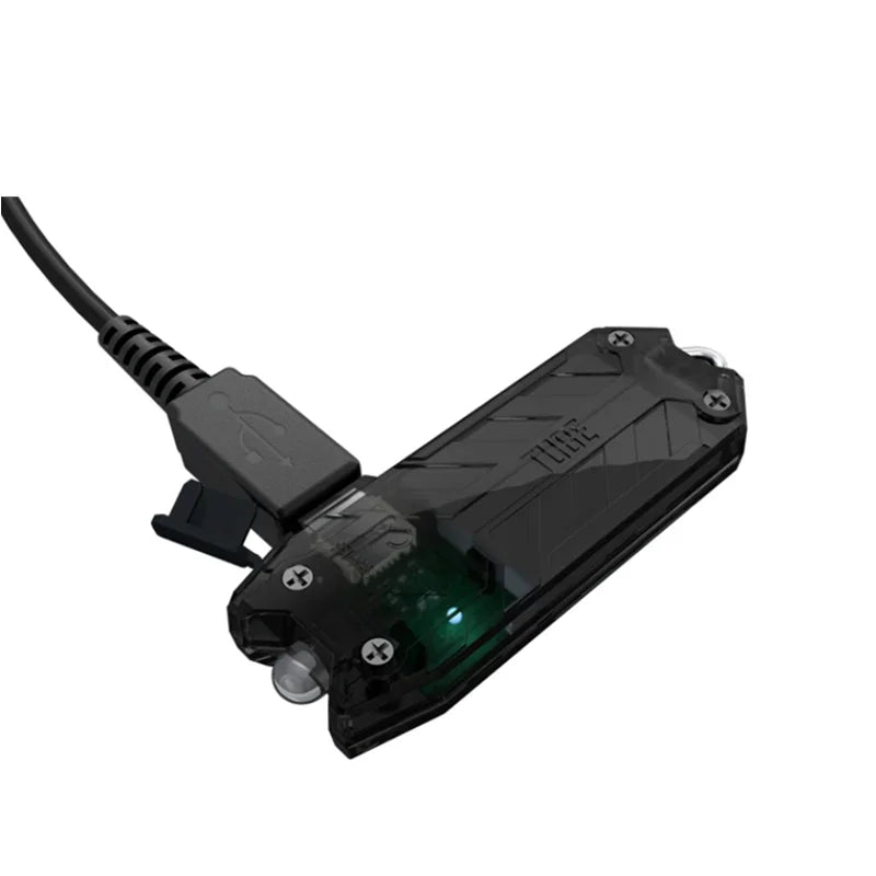 lampe torche rechargeable led noire compacte résistante chocs câble usb orange vert bleu