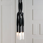 lampe suspension moderne verre bois structure métal noir salon chambre