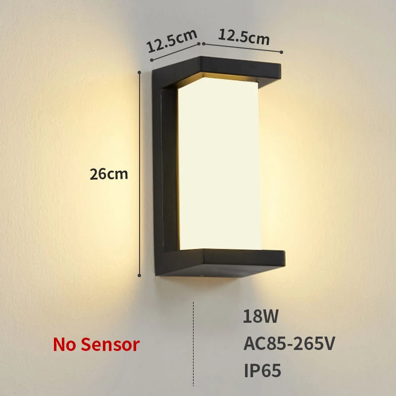 éclairage extérieur led applique murale moderne radar ip65 noir hydrofuge 18w 30w