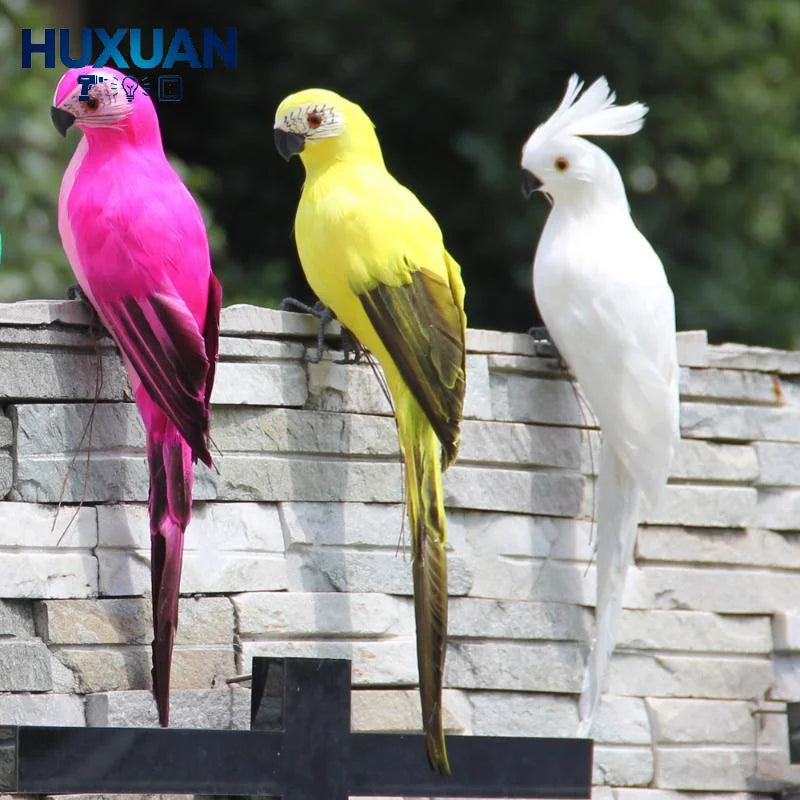 ornement jardin oiseau artificiel rouge bleu vert rose jaune blanc plumes yeux brillants clipsextérieur