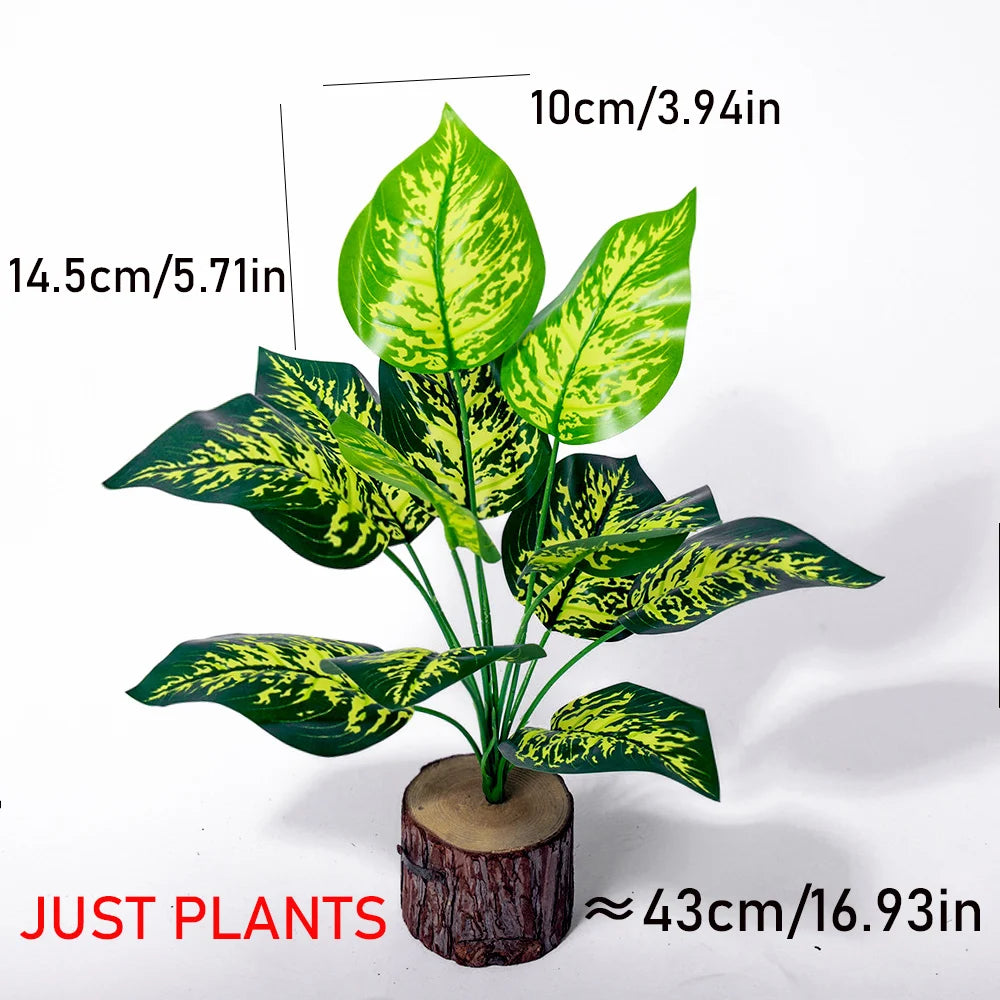 plantes artificielles monstera vert feuilles larges modernes decoration exterieure tronc bois pot ceramique