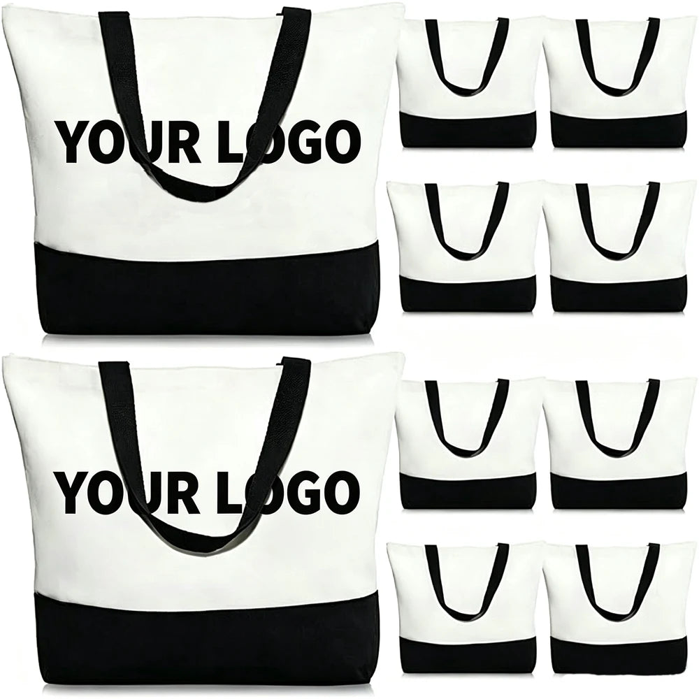 sacs toile réutilisables blanc noir sans motif casual grande capacité