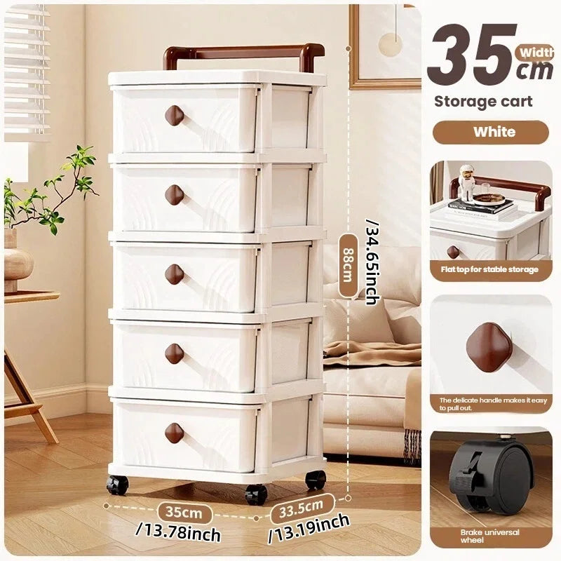 meuble rangement tiroirs roues blanc moderne rayures grises