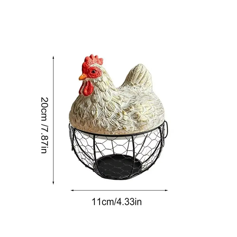 panier rangement œufs forme poulet métal rustique multiusage noir blanc texturé