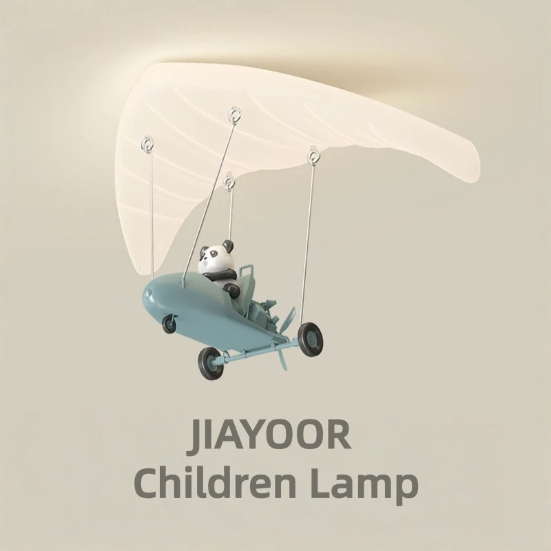 lampe enfants panda avion nuages bleu blanc moderne chambre LED pendentif
