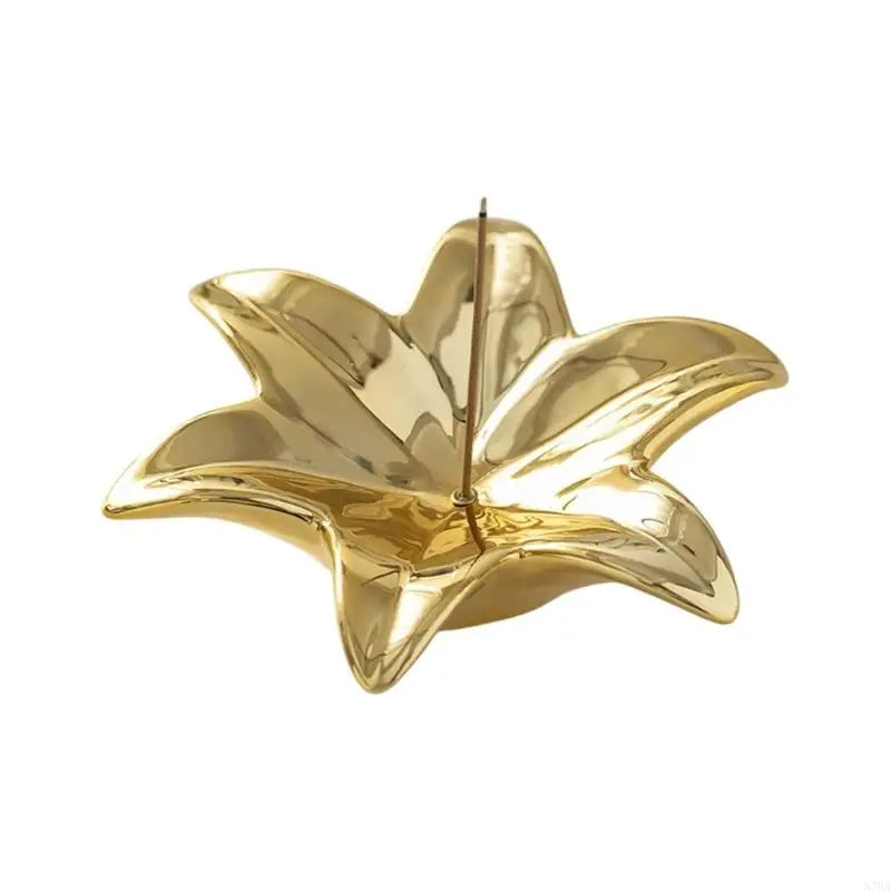 support encens fleur rose pâle doré moderne texture lisse brillante argenté