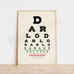 Image affichant un test ophtalmologique avec différents mots dans des caractères noirs sur un fond clair, suggérant une affiche de décoration d'intérieur.