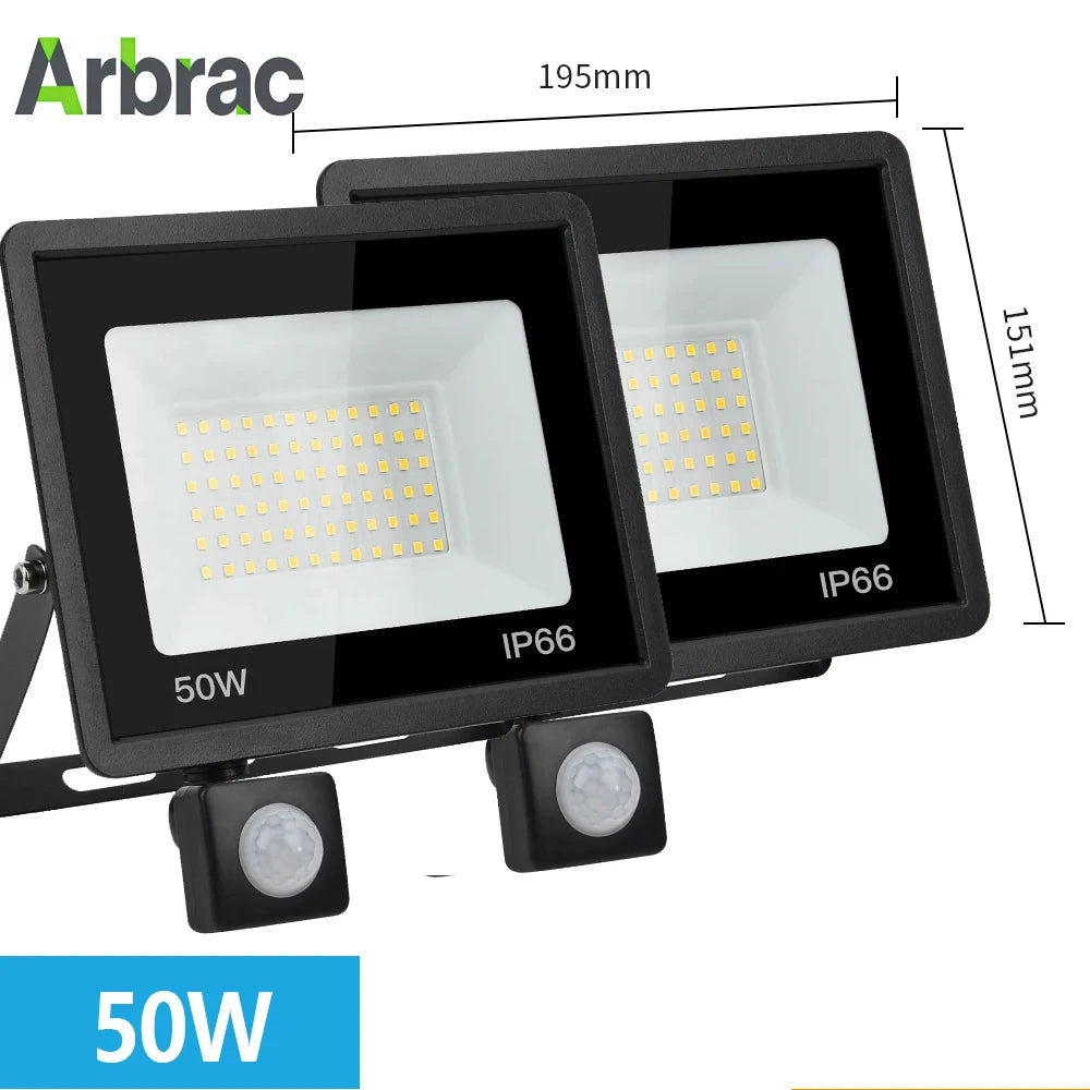 projecteur led motion sensor capteur mouvement lumière froide chaude ip66 étanche moderne extérieur jardinôtel