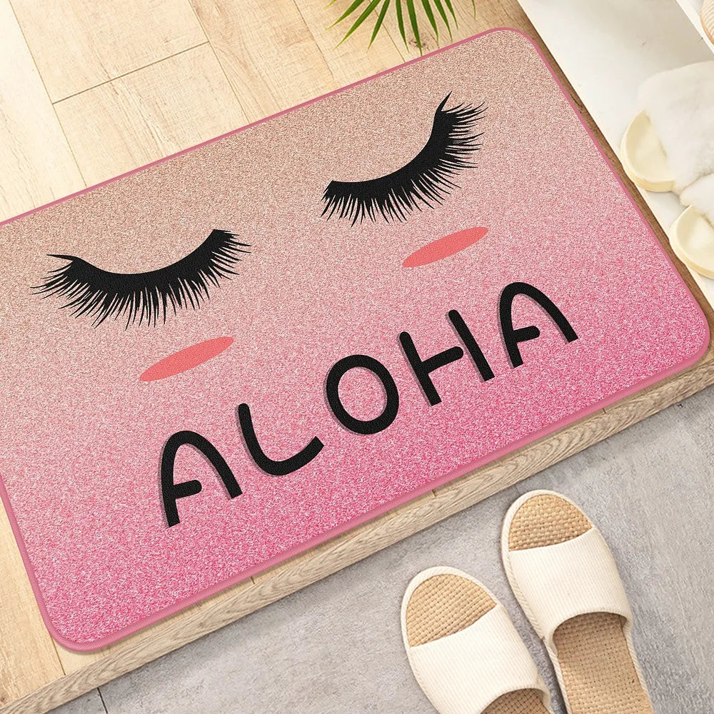 tapis d'entrée moderne yeux poupée welcome chiens os noir roseclair blanc