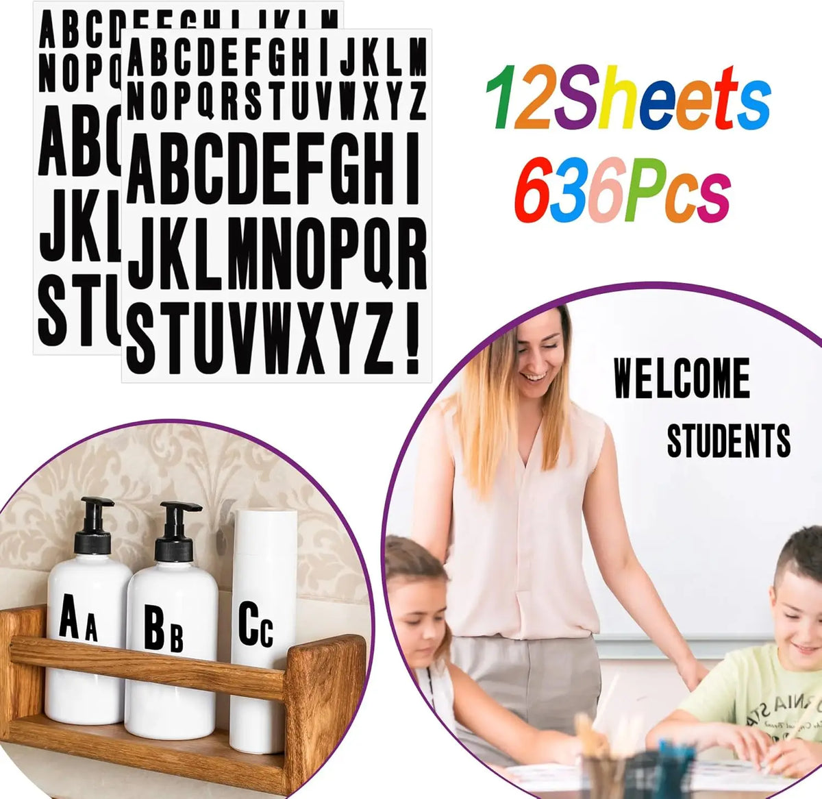 lettres autocollantes alphabet complet couleurs classiques adhésives éducation artistique enfants deco