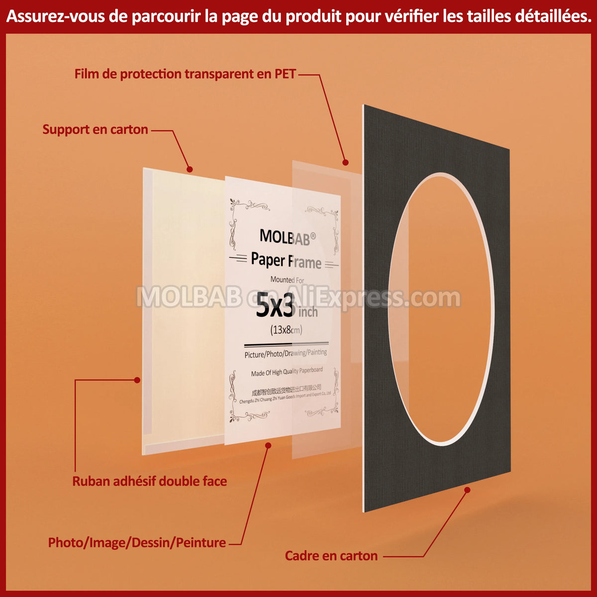 cadres photo carton rectangle ovale blanc noir protection transparent 5x3 6x4 7x5 inch