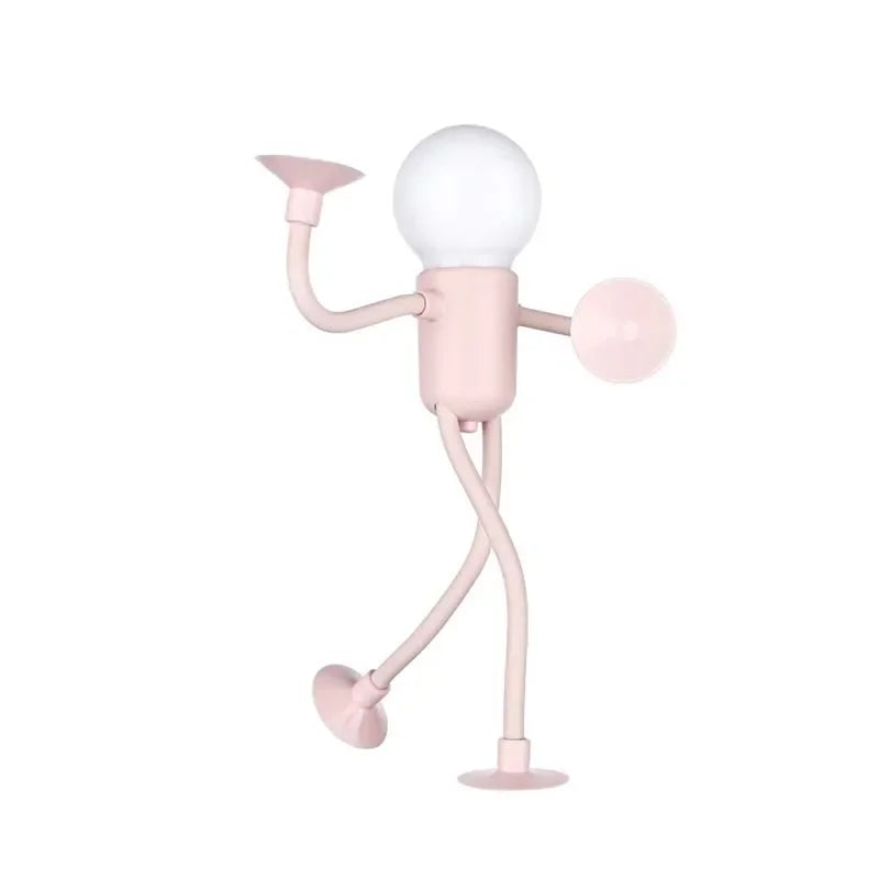 lampe led portable veilleuse nuit personnage stylisé bras articulés rose pâle bleu clair moderne